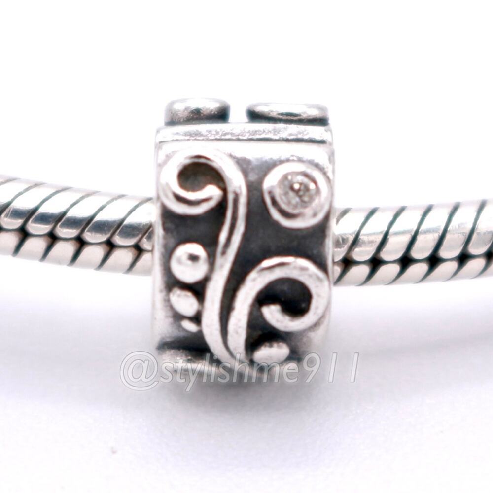 Pandora Retired Sterling Silver Tendril Swirl Champagne Clip Charm